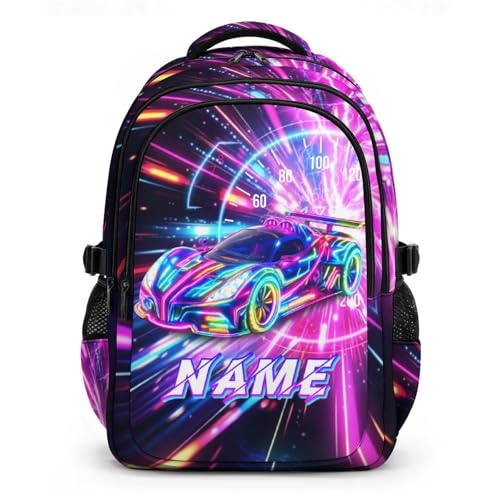 Personalized Backpacks Racing Car Backpack for Kids Teens School Elementary to Middle, Custom Large Capacity Bookbag for Travel Camping Students - color: Blue