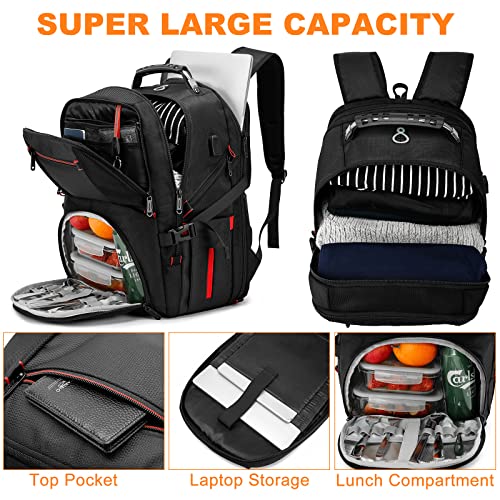 Lunch Backpack for Men, 17.3 Inch Insulated Cooler Backpack Lunch Box Backpack with USB Charging Port, Extra Large Daypack College Laptop Backpack, Water Resistant Computer Work Backpack for Travel