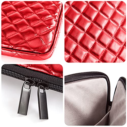 Puffy Laptop Sleeve 11 12 13 13.3 14 15 15.6 inch Case Protective Bag Quilted PU Leather Lined Padded - color: Red Quilted, size: 15.6 Inch