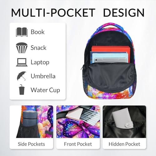 Girls Backapck Personalized Butterfly School Bag for Kids - Lightweight Toddler Bookbag with Side Pockets, Children Daypack for Preschool/Kindergarten (17 Inch) - color: Purple