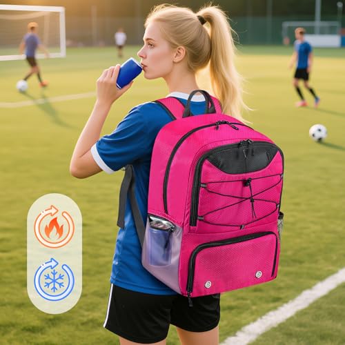 Soccer Backpack with Seperate Compartment, Water Resistant Sport Bags fit for Basketball, Volleyball, Football - color: Pink 2.0