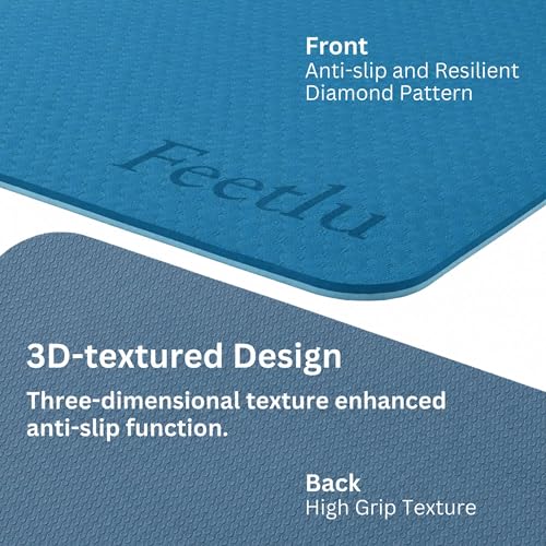 Extra Thick Yoga Mat with Carry Strap, 10mm Non-Slip Exercise Mat, 72 x 24 Inch Cushioned Workout Mat for Yoga, Pilates, Stretching & Floor Exercises - color: Trurkey Blue & Gray