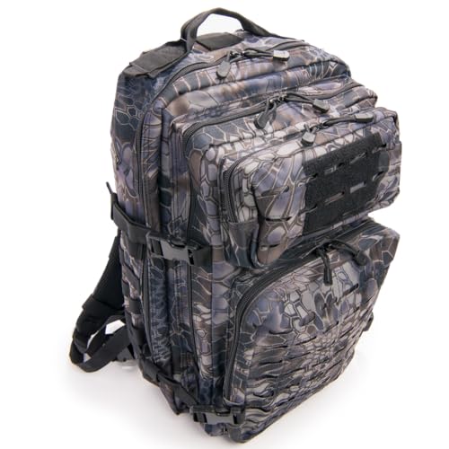 Large Laser-cut MOLLE Backpack with Pistol Retention System, Black Python, Modular and Lightweight Design for EDC, Range, or Tactical Use - color: Black Python