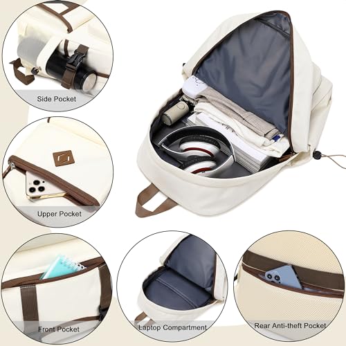 Laptop Backpack 15 -17 Inch for Women Men Large College Bookbag Elementary Middle High School Bag for Kids Teens Girls Boys Student Waterproof Travel Backpacks Book Rucksack Work Daypack Beige - color: Beige