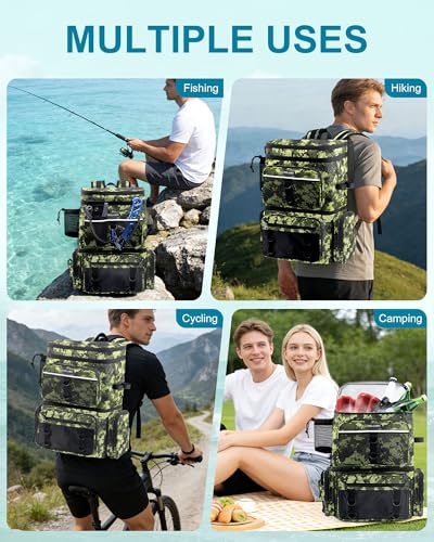 HXLGMD Fishing Backpack with Rod Holders, Double Layer Large Water-resistant Tackle Bag Store Gear with Cooler, Green - color: Green Camouflage