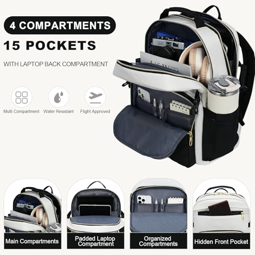 VANKEAN Laptop Backpack for Women (Beige-Black, 18 Inch) - color: Beige-black, size: 18 Inch