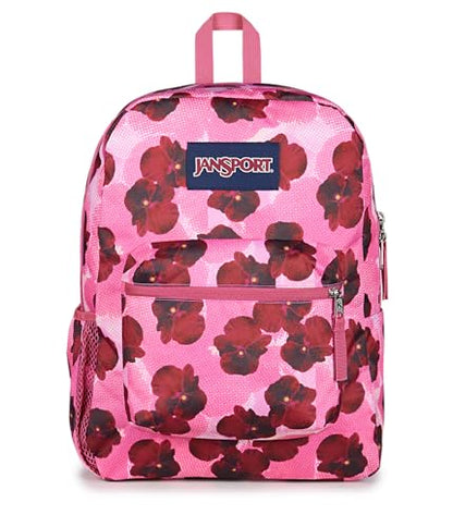 JanSport Cross Town Backpack - Simple Bag for Everyone with 1 Main Compartment, Front Utility Pocket - Premium Class Accessories - Pop Art Pansies - color: Pop Art Pansies Digital Fuchsia/Multi