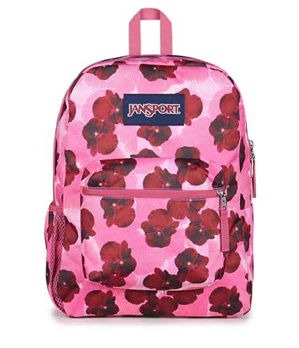 JanSport Cross Town Backpack - Simple Bag for Everyone with 1 Main Compartment, Front Utility Pocket - Premium Class Accessories - Pop Art Pansies - color: Pop Art Pansies Digital Fuchsia/Multi