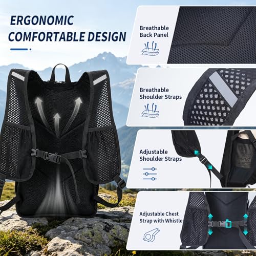 Blue Quartz Hydration Backpack with 2L Water Bladder, 18L Hiking Backpack for Women Men, Lightweight Water Pack with Phone Pocket for Quick Access, Hydration Pack for Cycling, Running, Biking - color: Black