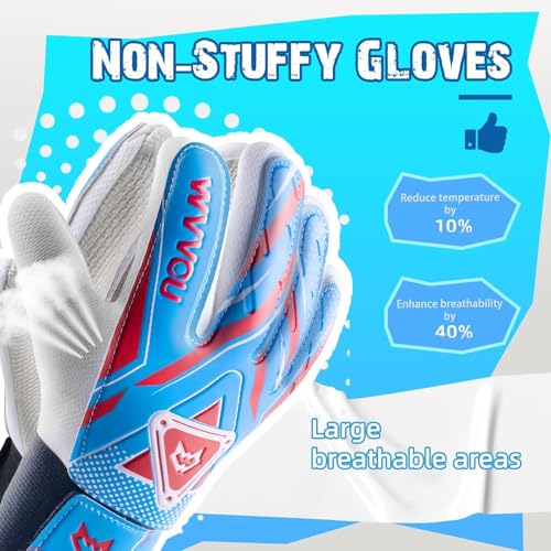 WVVOU Goalkeeper Gloves for Kids Youth, Soccer Goalie Gloves with Double Protection, Anti-Slip Soccer Gloves, Super Grip - color: Blue, size: 9