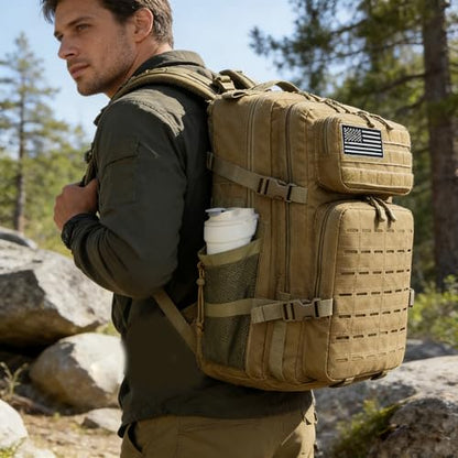 Military Tactical Backpack 45L/25L 3 Day Assault Pack Molle Daypack Hiking Backpack for Men and Women - color: Khaki-2, size: 45L