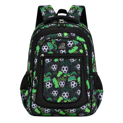 MYGOO Boys School Backpack Vineyard Soccer Green Bookbag for Elementary Middle School Ages 5-12, 17 inch Large Capacity 24L Kids Student Travel Bags - color: Vineyard Soccer Green