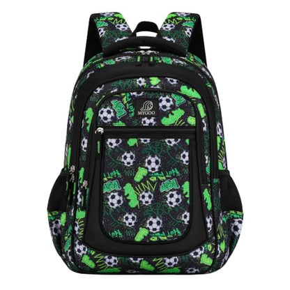 MYGOO Boys School Backpack Vineyard Soccer Green Bookbag for Elementary Middle School Ages 5-12, 17 inch Large Capacity 24L Kids Student Travel Bags - color: Vineyard Soccer Green