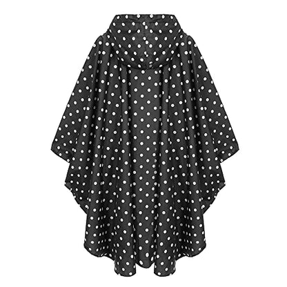 Fashion Hooded Rain Poncho Waterproof Raincoat Jacket with pocket for Women/Men/Adult - color: Black Dot