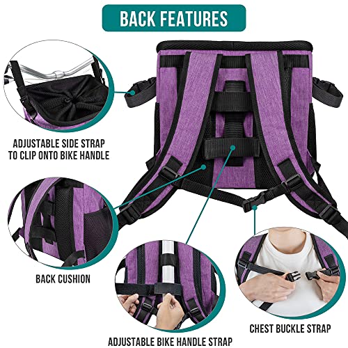 PetAmi Dog Bike Basket, Soft-Sided Ventilated Dog Bike Carrier Backpack, Pet Bicycle Basket for Bike Handlebar, Small Medium Puppy Cat Kitten Car Booster Seat with Safety Strap, Max 18 lbs, Purple - color: Purple