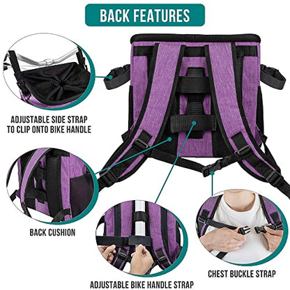 PetAmi Dog Bike Basket, Soft-Sided Ventilated Dog Bike Carrier Backpack, Pet Bicycle Basket for Bike Handlebar, Small Medium Puppy Cat Kitten Car Booster Seat with Safety Strap, Max 18 lbs, Purple - color: Purple