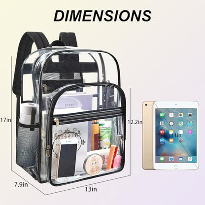 gdbis Clear Backpack Heavy Duty, 17 inch Large PVC Transparent Bag with Reinforced Strap Stitches and Laptop Sleeve See Through Casual Backpack for Work Concert Travel Security - Black - color: Xl-black