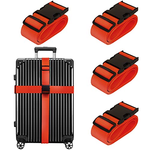 Luggage Straps for Suitcases TSA Approved Travel Belt 4 Pack by Chelmon (Red) - color: Red