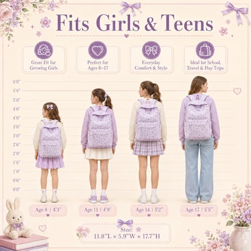 LEDAOU School Backpack for Teen Girls Elementary Middle School Bookbag Kids Backpacks Women Laptop Backpack Travel Daypack (Flower Bow - Purple) - color: Flower Bow - Purple