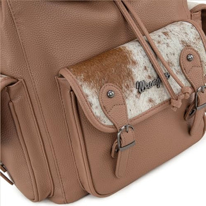 Montana West Wrangler Backpack Purse for Women Hair-on Cowhide Backpacks Western Travel Bags - color: Cowhide Khaki