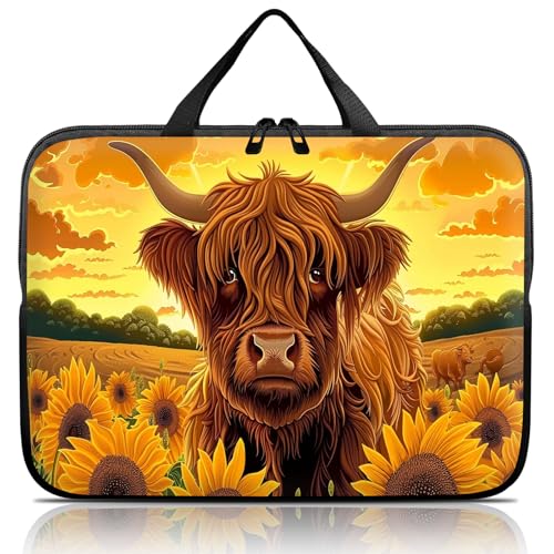 14 15 15.4 15.6 inch Laptop Handle Bag Computer Bag, Pouch Holder Notebook Sleeve Cover Soft Case Compatible for Dell,Lenovo,Toshiba HP, Asus Notebook-Sunflower Highland Cow - color: Sunflower Highland Cow