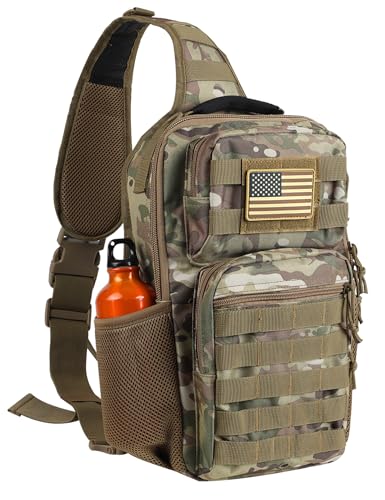Rover Sling Pack Tactical Shoulder Sling Bag Backpack with Bottle Holder Crossbody Chest Bag, CP Camo - color: Cp Camo
