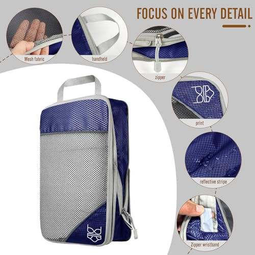 9-Set Packing Cubes with Hanging Bag | 9-Size Combination, Mesh Fabric & Reflective Stripe | Travel Luggage Organizers (Navy) - color: Navy