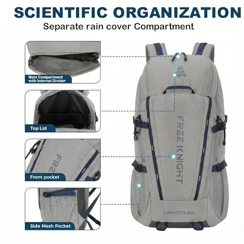 Bseash 45L Waterproof Hiking Camping Backpack with Rain Cover, Outdoor Sport Travel Bag Daypack for Climbing Skiing Cycling (Gray) - color: Gray