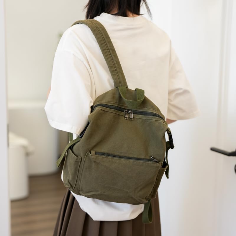 MaxxCloud Canvas Backpack-Adjustable Shoulder Straps,Unisex Mini Laptop Backpack for Work&Travel,Casual Daypack (Green) - color: Green