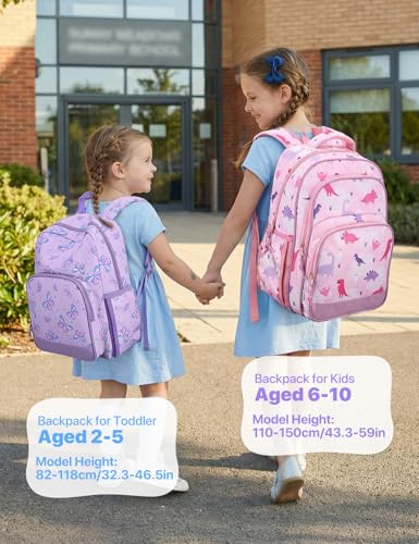 VASCHY Kids Backpacks, 12L Toddler & 17.5L School Backpacks, Lightweight Water-Resistant for Boys and Girls Ages 3-12 - color: Dino Pink, size: Large