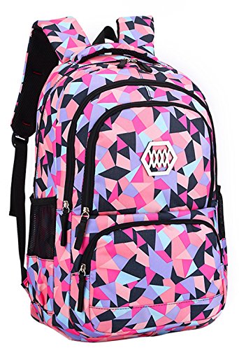JiaYou Girl Geometric Printed Primary Junior High University School Bag Bookbag Backpack(2# Black,35 L) - color: 2# Black, size: 35 L