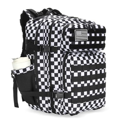 Lovelinks21 45L Tactical Assault Backpack 3 day assault pack with Molle Waterproof backpack Rucksack for Tactical Backpacks (Black and white check) - color: Black and White Check