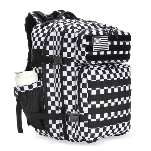 Lovelinks21 45L Tactical Assault Backpack 3 day assault pack with Molle Waterproof backpack Rucksack for Tactical Backpacks (Black and white check) - color: Black and White Check