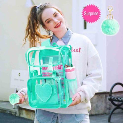 3PSC Clear Backpack, Heavy Duty Transparent Bookbag for Girls Women, Stadium Approved See Through Backpack Set (Green Sequins) - color: Green Sequin