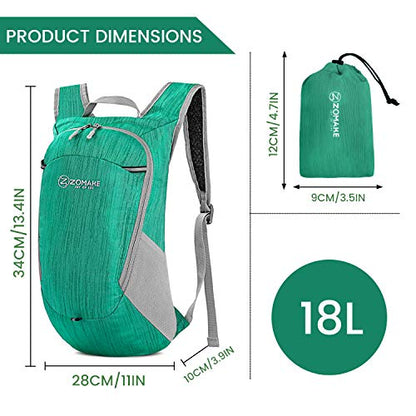 ZOMAKE Ultra Lightweight Packable Backpack 18L, Small Foldable Hiking Backpacks Water Resistant Folding Daypack for Travel(Dark Green) - color: Dark Green, size: 18L