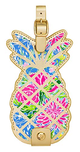 Lilly Pulitzer Leatherette Luggage Tag with Secure Strap, Colorful Suitcase Identifier for Travel - color: Bunny Business