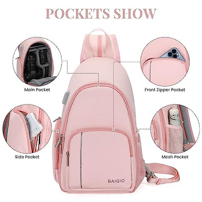 BAIGIO Camera Sling Bag Small Camera Backpack for Photographers,Waterproof Camera Crossbody Bag Travel Caemra Backpack for DSLR SLR Mirrorless Camera - color: Pink