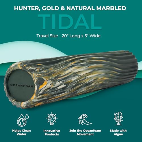 Oceanfoam Tidal Roller - Hunter, Gold & Natural Marbled - Muscle Massage Foam Roller for Back Pain & Stretching - Firm & Ergonomic Wide Wave Textured - Yoga, Athletics, Wellness - Full Size, 20" x 5" - color: Hunter, Gold & Natural Marbled