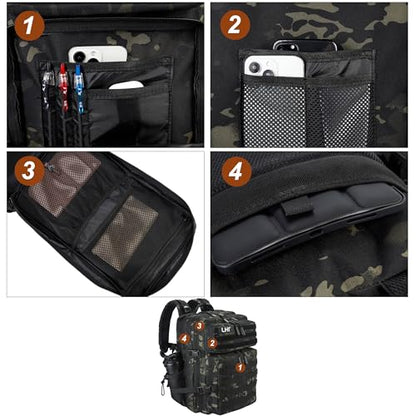 LHI Military Tactical Backpack for Men and Women 45L Army 3 Days Assault Pack Bag Large Rucksack with Molle System - Black CP - color: 1.9 Black Cp