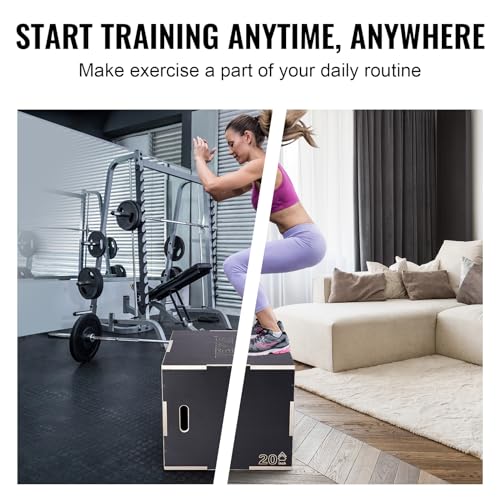 VEVOR 3 in 1 Plyometric Jump Box, Easy-to-Assemble Wood Plyo Box for Jumping Trainers, Home Gym Training and Conditioning - style: 30"x24"x20"
