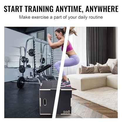 VEVOR 3 in 1 Plyometric Jump Box, Easy-to-Assemble Wood Plyo Box for Jumping Trainers, Home Gym Training and Conditioning - style: 30"x24"x20"
