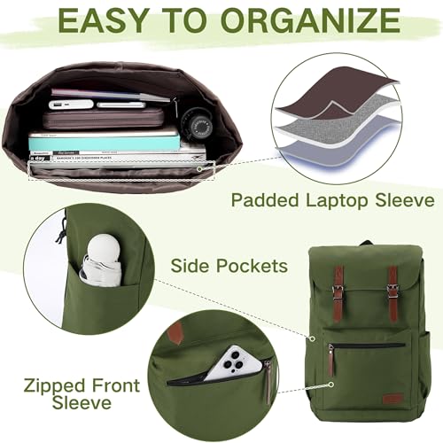 VASCHY Backpack for Men, Water Resistant High School Backpack Travel Carry-on Anti-theft Casual Daypack for Work Business Hiking Green - color: Green