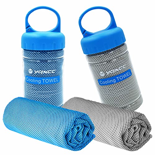 YQXCC 2 Pack Cooling Towels (47"x12"), Ice Cool Neck Towel, Soft Breathable Microfiber for Yoga, Golf, Gym, Running, Camping & Hot Weather - color: Light Blue/Light Gray