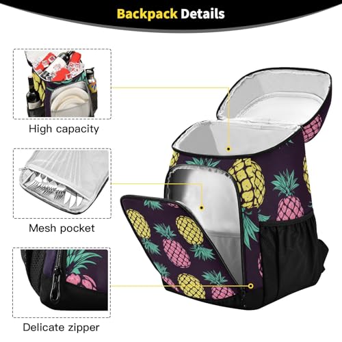 Tropical Pineapples Fruits Cooler Backpack Insulated Leak Proof Beach Cooler Bag Soft Lunch Picnic Hiking Camping Backpack Cooler - color: silver4