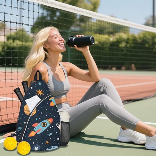 Pickleball Bag for Women Men Adjustable Crossbody Sling Backpack Hold Pickleball Paddle Water Bottle - color: Multicolor 11