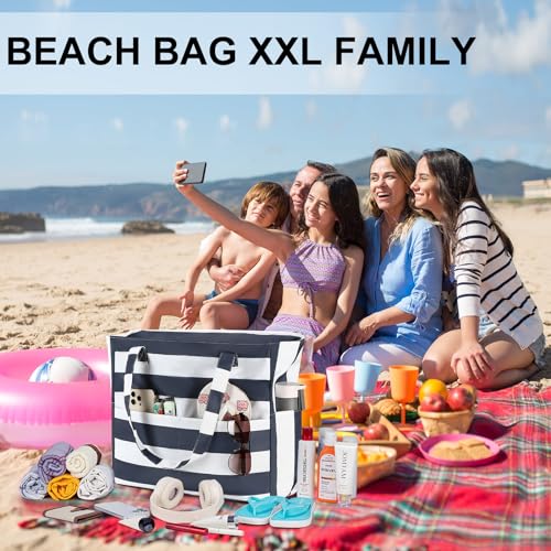 LEDAOU Beach Bag Waterproof Sandproof Women Beach Tote Pool Bag with Zipper for Swim Gym Grocery Travel with Wet Pocket | Sandproof - color: Blue Grey White