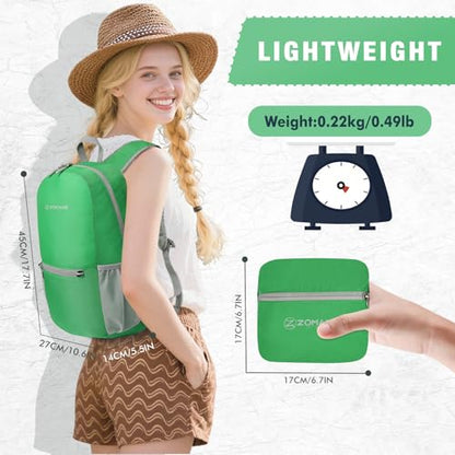 ZOMAKE Ultra Lightweight Hiking Backpack 20L, Packable Small Backpacks Water Resistant Daypack for Women Men(Grass Green) - color: Grass Green