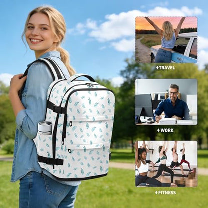 Travel Backpack with Shoe Compartment, 20L Large Capacity Laptop Backpack for Men Women, Blue Leaves Daypack for Traveling Hiking Carry On