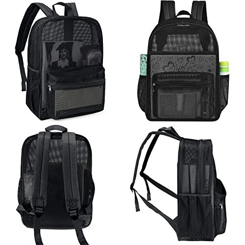 MCWTH Heavy Duty Mesh Backpack, See Through College Student Mesh Bookbag (Black) - color: Black