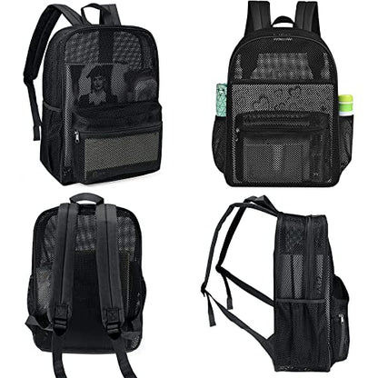 MCWTH Heavy Duty Mesh Backpack, See Through College Student Mesh Bookbag (Black) - color: Black